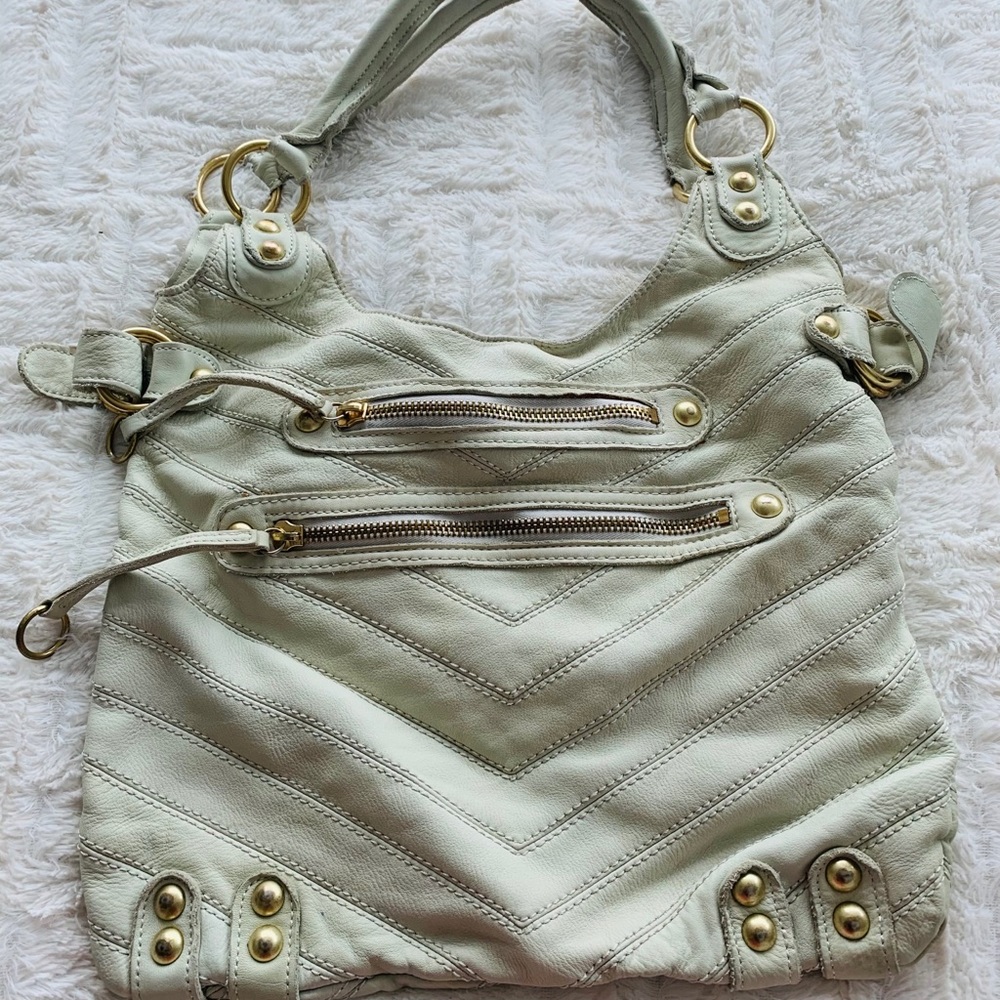 Linea Pelle Genuine White Leather Large Shoulder Bag